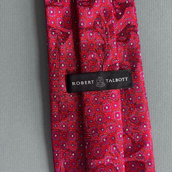 Robert Talbott Tie Silk Red Hand Sewn Diamond patterned wave - Picture 4 of 9